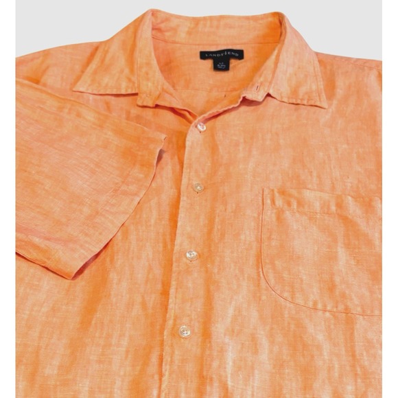 Lands' End Other - Lands End Mens Shirt 100/% Linen Size Large Short Sleeve Button Up Orange